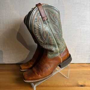 Ariat Relentless Brown Green Square Toe Western Boots Men's Size 9.5 D #10023180